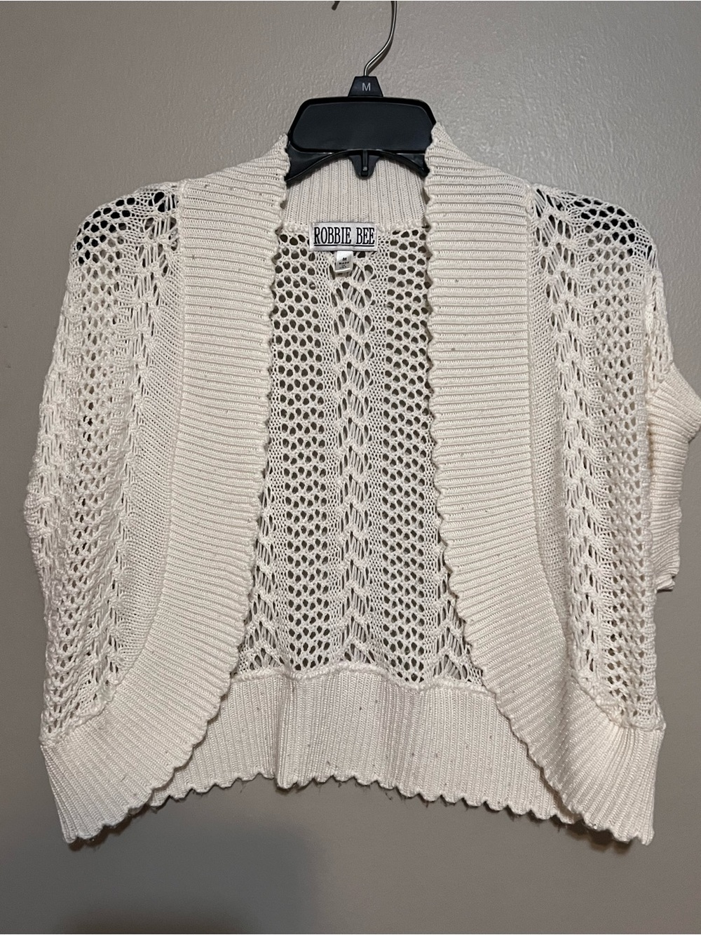 Robbie Bee Cream Open-Weave Short Sleeve Cardigan Shrug